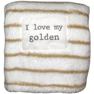 Mud Pie I Love My Golden Stripe Baby Blanket Plush Retriever Puppy Dog White